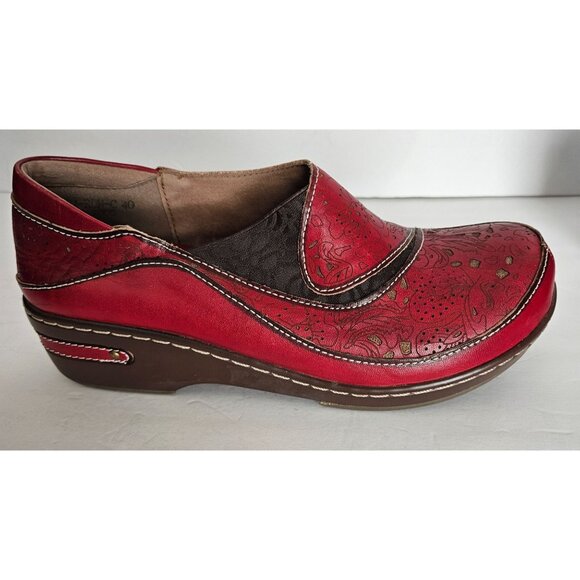 Spring Step L'Artiste Sz 40/9.5 Slip On Red Cut Out Floral shoes Art To Wear - Picture 5 of 11
